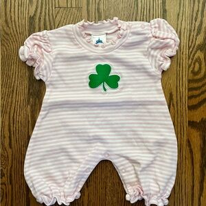 Charming Pink Striped Footie with Green Clover